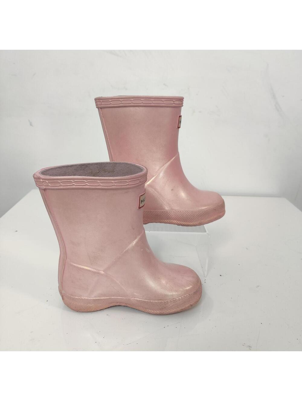 Hunter Pink Gloss Rain Boots Kids UK 4 Waterproof Pull On
